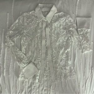 Anne Fontaine white floral lace collared button up blouse